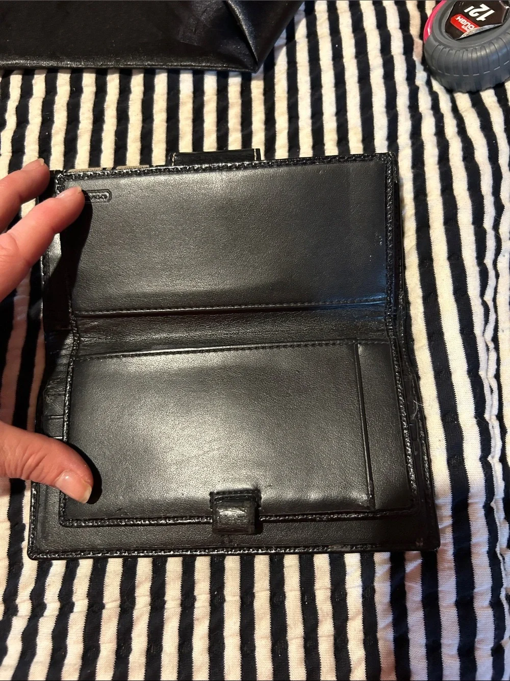 Coach Black and Khaki Signature Turnlock Wallet